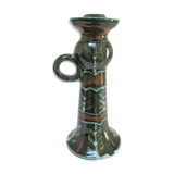 enamelled ceramic candle holder signed "S" plant decoration 70s