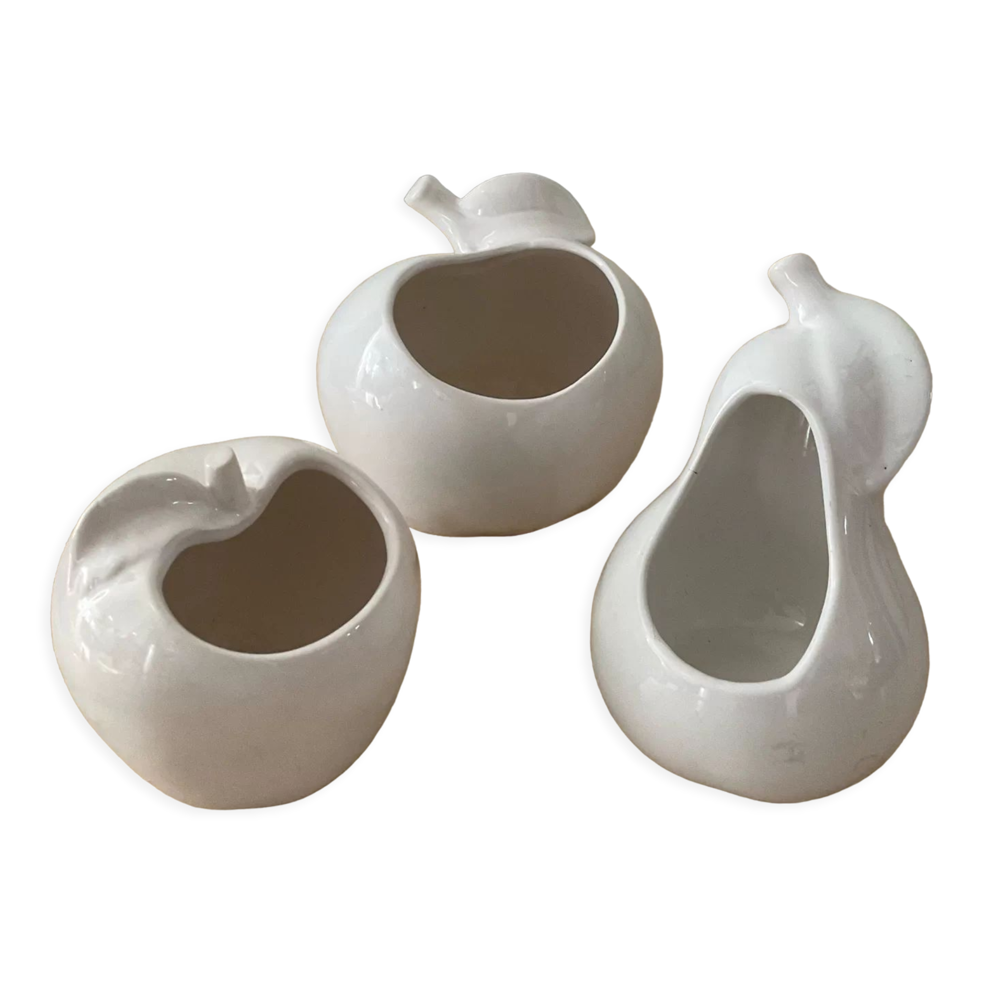 Trio of cache pot vintage apple glazed ceramic