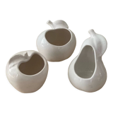 Trio de cache pot vintage pomme en céramique émaillée