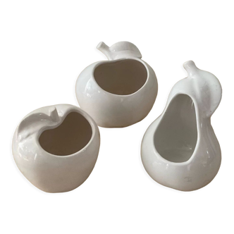 Trio of cache pot vintage apple glazed ceramic