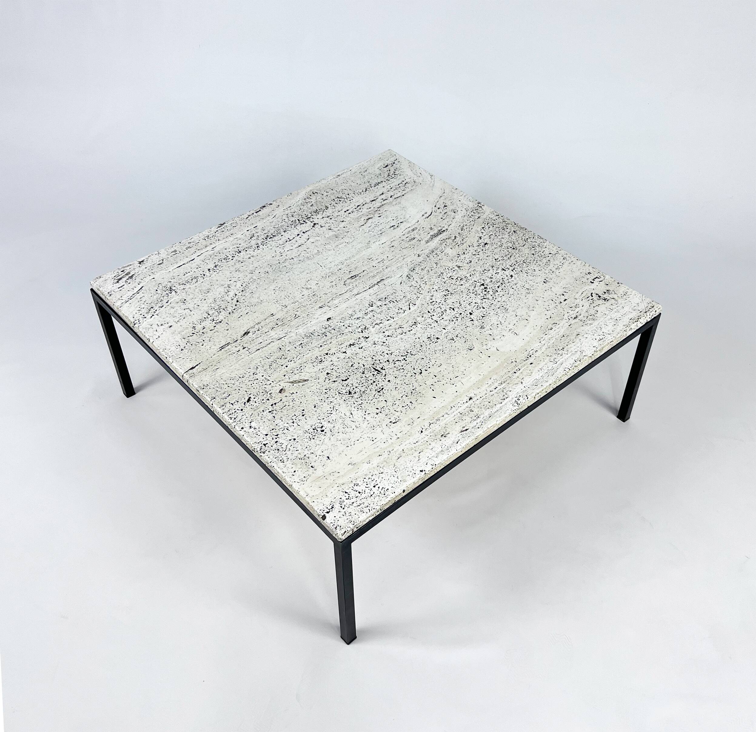 Mid Century Minimalistic Steel and Travertine Coffee Table, 1960s