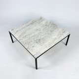 Mid Century Minimalistic Steel and Travertine Coffee Table, 1960s