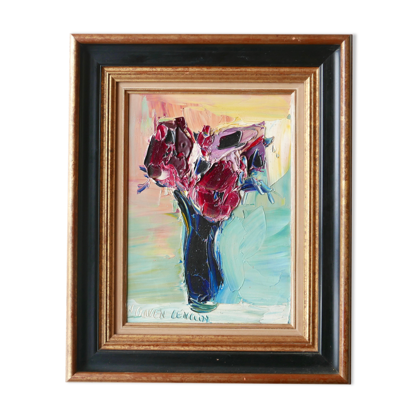 Signed oil painting: bouquet of flowers, 70s
