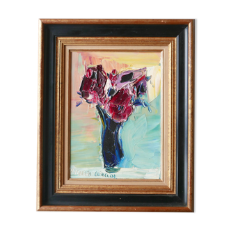 Signed oil painting: bouquet of flowers, 70s