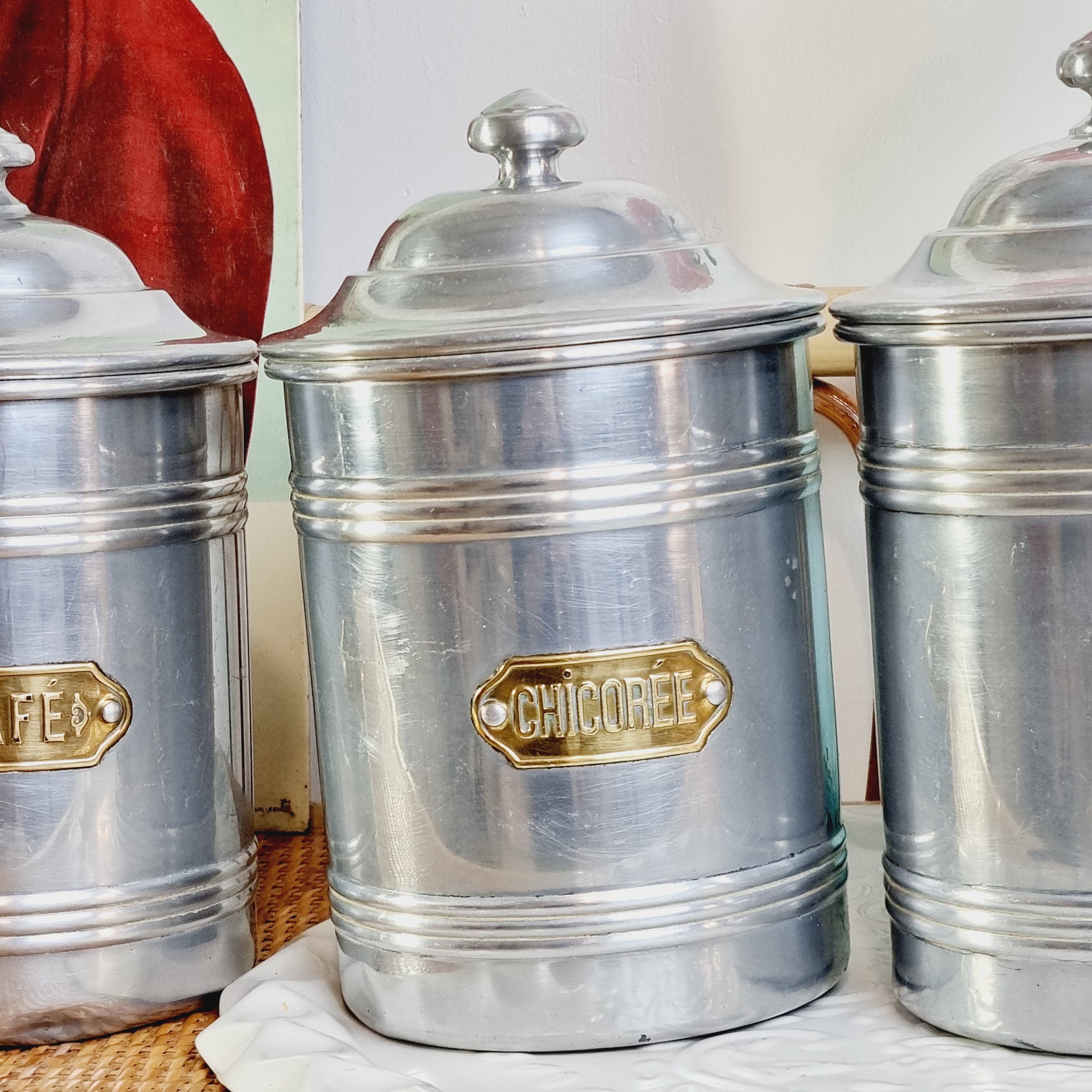 Set of 5 aluminum spice jar Tournus France