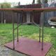 Vintage folding table with teak flaps said wallet with metal tubular base