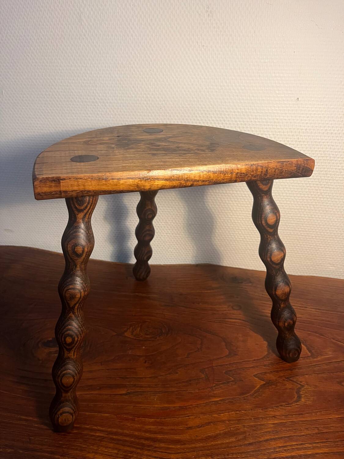 1950s turned wooden tripod stool