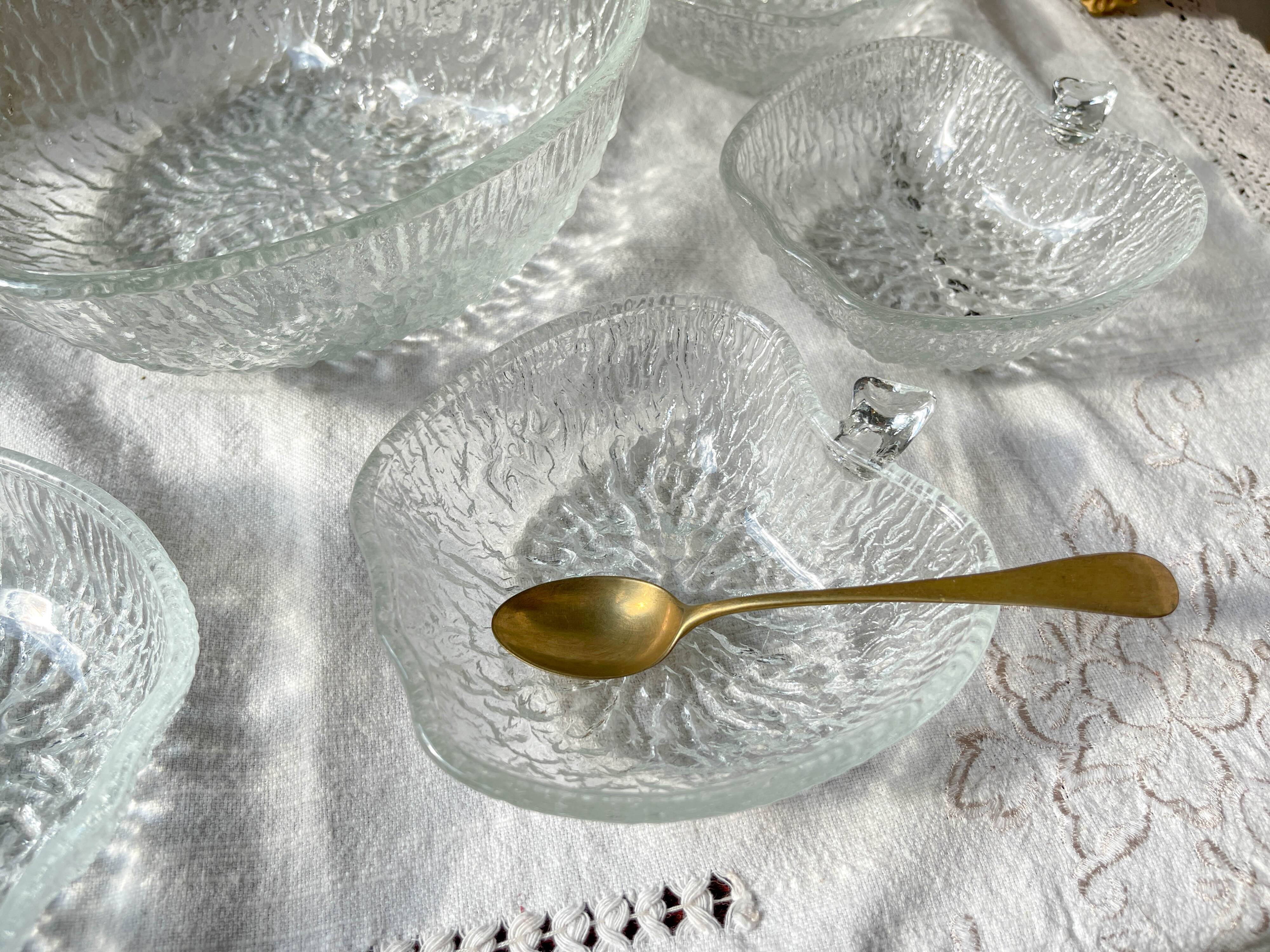 Vintage glass apple dessert set – 1 salad bowl + 5 bowls