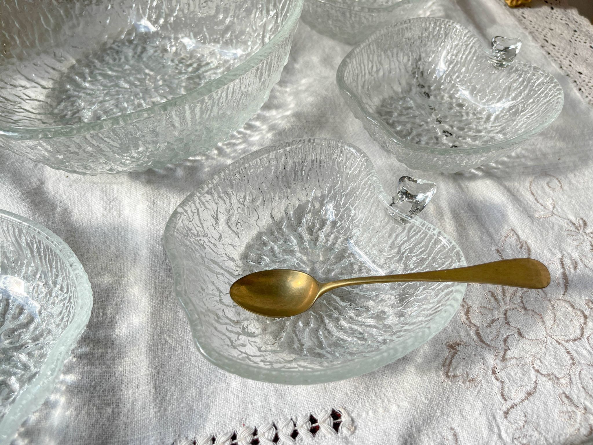 Vintage glass apple dessert set – 1 salad bowl + 5 bowls
