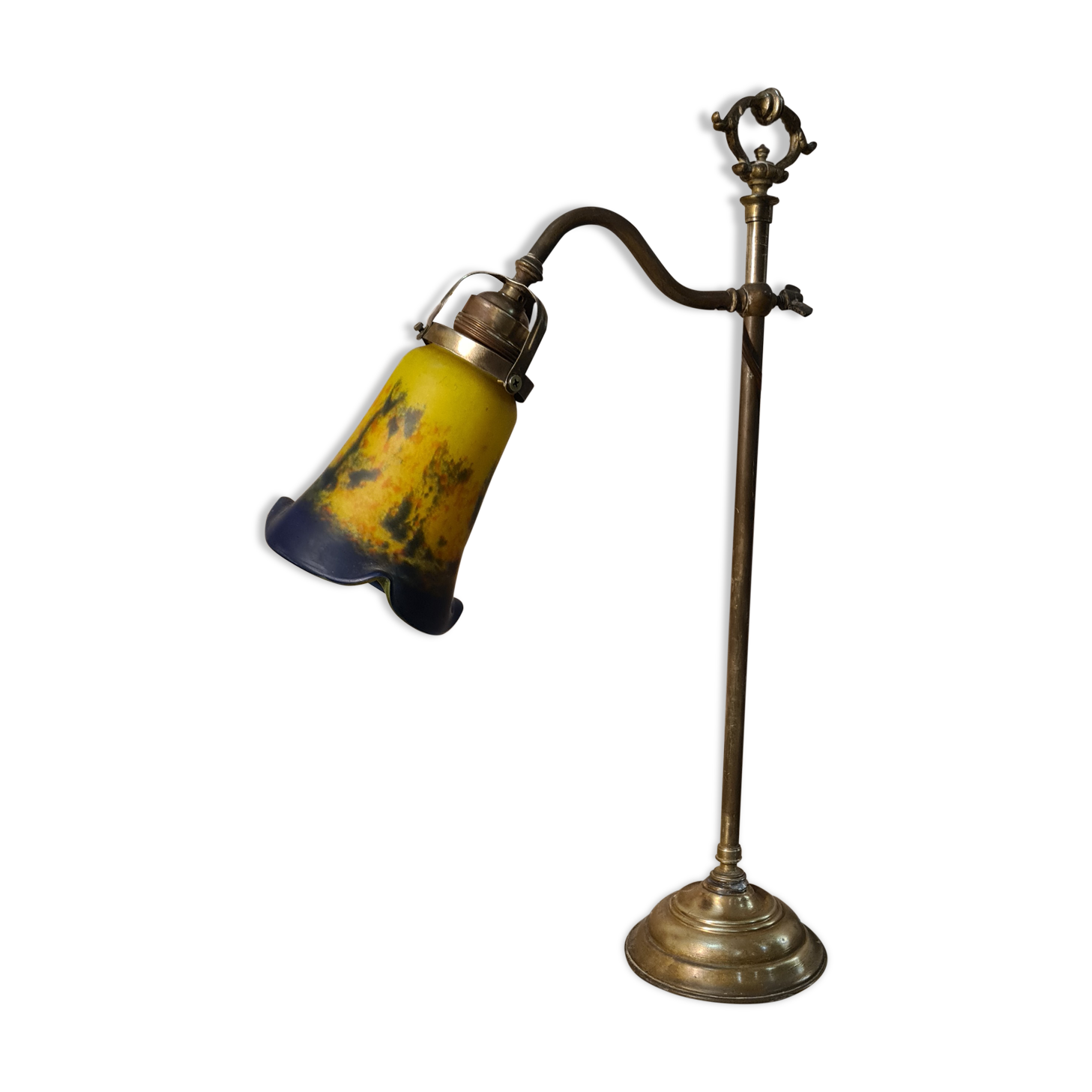 Lampe 1900 réglable laiton tulipe pate verre