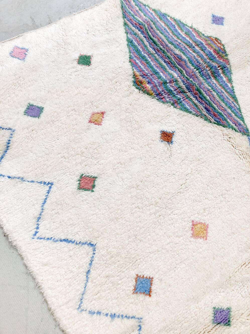 Azilal Berber rug in ecru with colorful patterns 3x2.16m