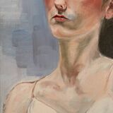 Ancien Peinture Huile Toile Femme Portrait Nue Blonde Enervée Sentiment