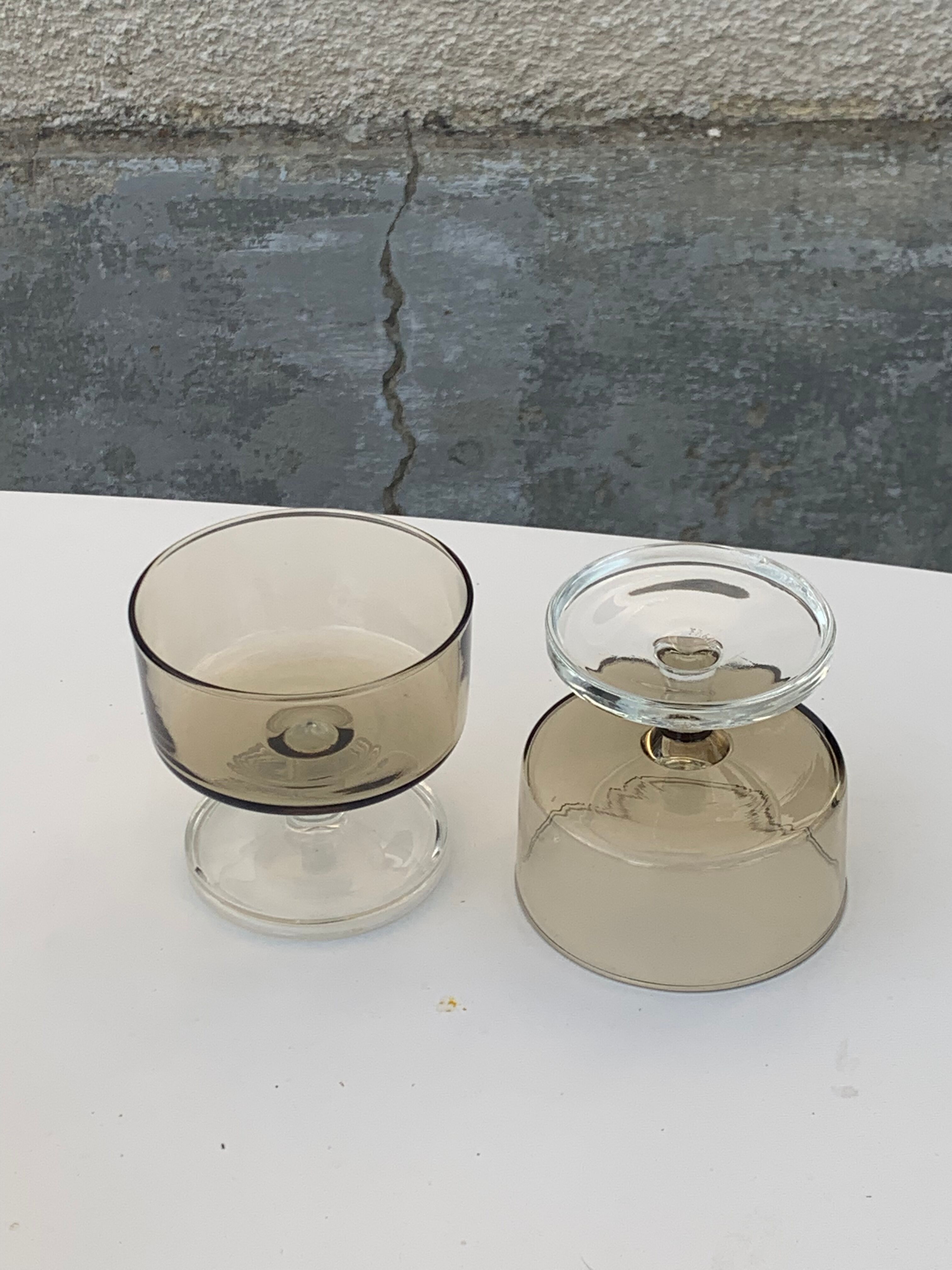 6 glasses of champagne two-tone brown and transparent vintage 1970