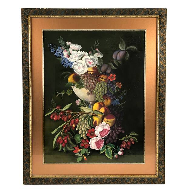 Large pastel signed Annie Faure, still life with flowers and fruits