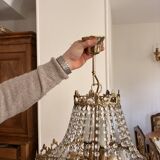 Antique Balloon Chandelier in Gilded Brass, Empire Style, 4 Lights