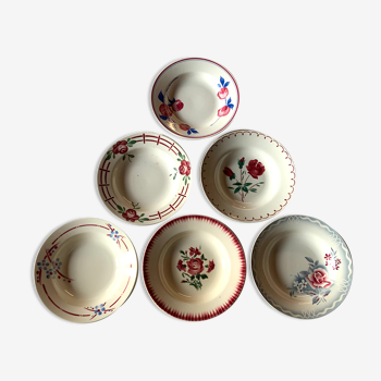 Set de 6 assiettes creuses dépareillées vintage