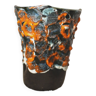 Fat lava vase - ocean rockery - handmade - vintage