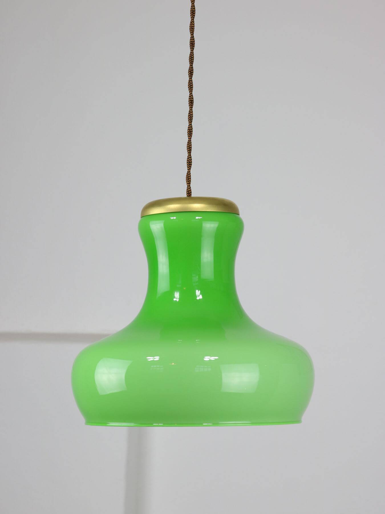 Big Mid-century Italian Brass and Glass Pendant Lamp