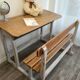 Bureau écolier double bois et gris patiné