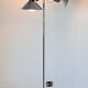 Three-light floor lamp in wood and chrome metal, Spain 1970s.