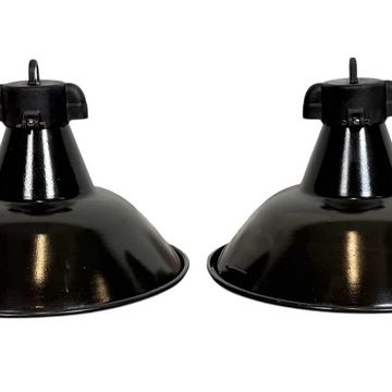 Set of 4 Industrial Black Enamel Factory Lamps with Cast Iron Top, 1950s