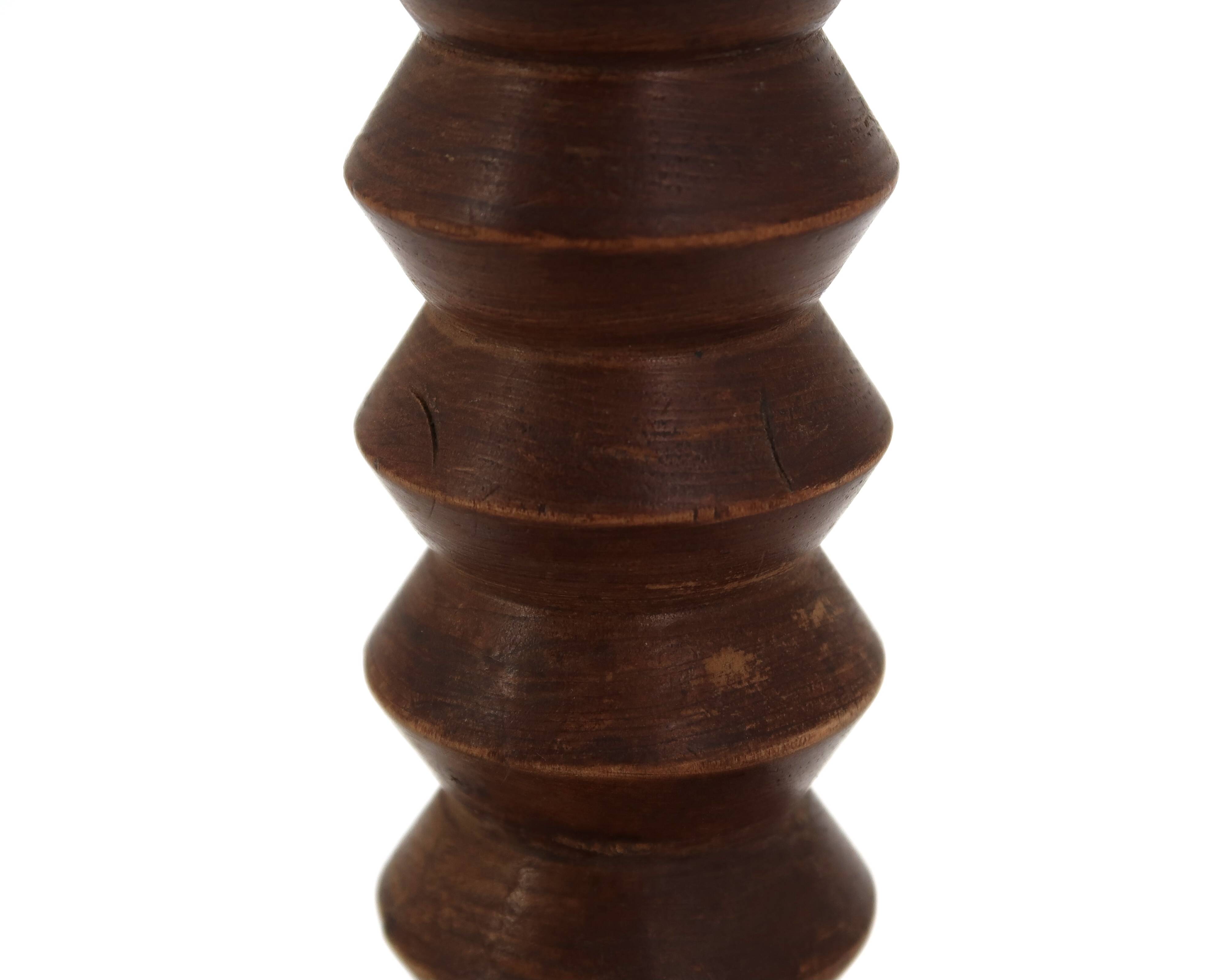 Dark wood column lamp by Charles Dudouyt, Brancusi style from the 1940s.