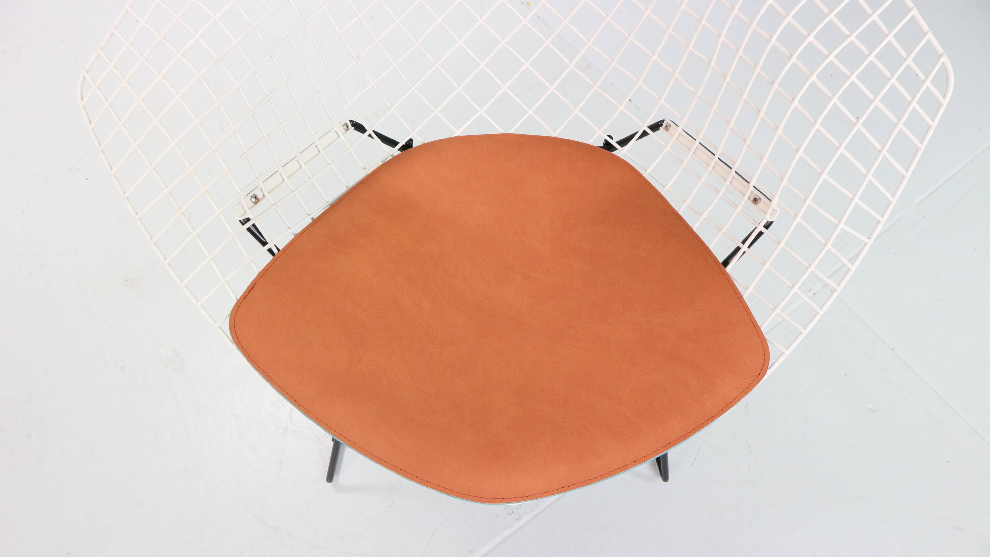 Diamond chair by Harry Bertoia in white & black metal and new leather seati