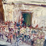 Oil on wood, “village festival”, Italy, 1960s