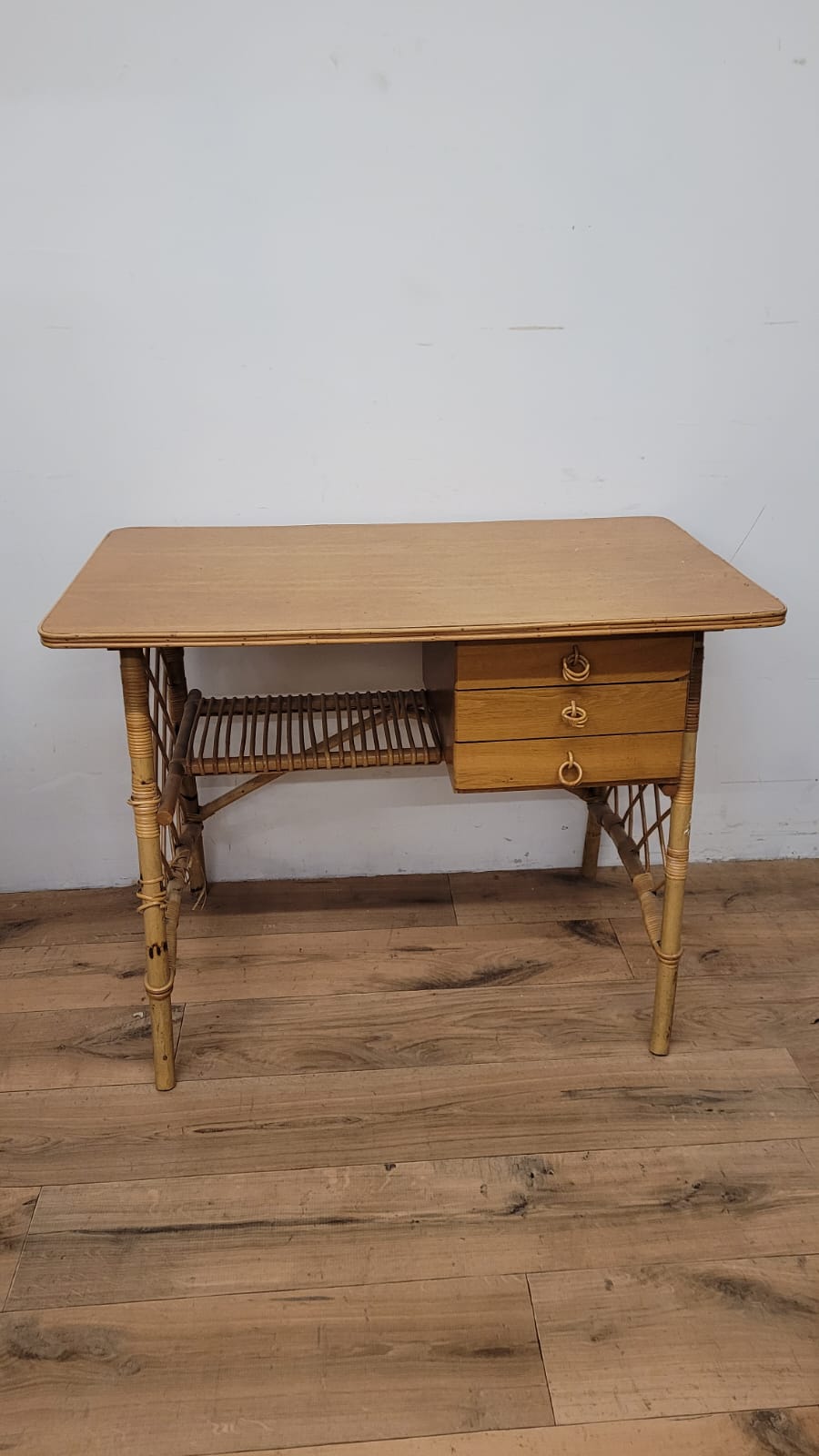 Rattan and oak desk 1950