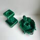 Duo de bougeoirs en céramique barbotine verts années 50