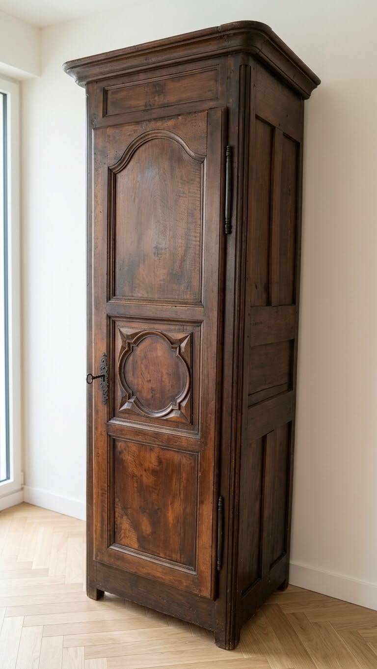 Antique wooden standing men's wardrobe