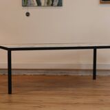Rectangular coffee table in black lacquered metal and Arabescato marble