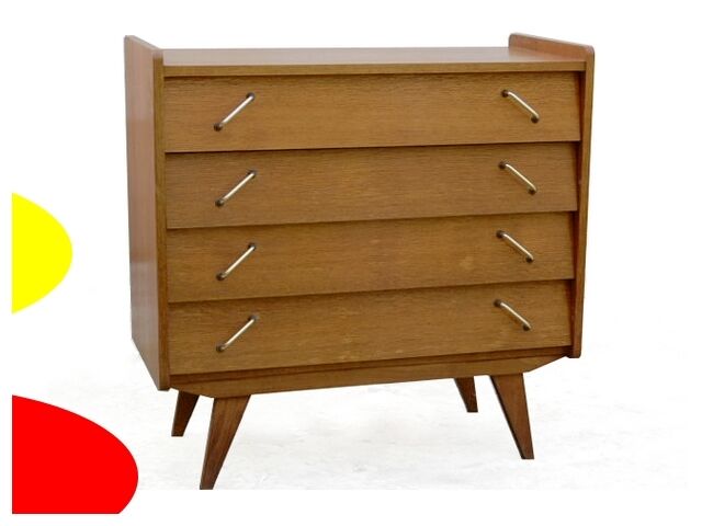 Vintage 1960s chest of drawers with compass feet