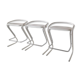 Set of three white and chrome bar stools by Thema Italy to the 1970s