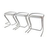 Set of three white and chrome bar stools by Thema Italy to the 1970s