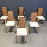 Vintage high back wicker dining chairs, 1980s - set of 6