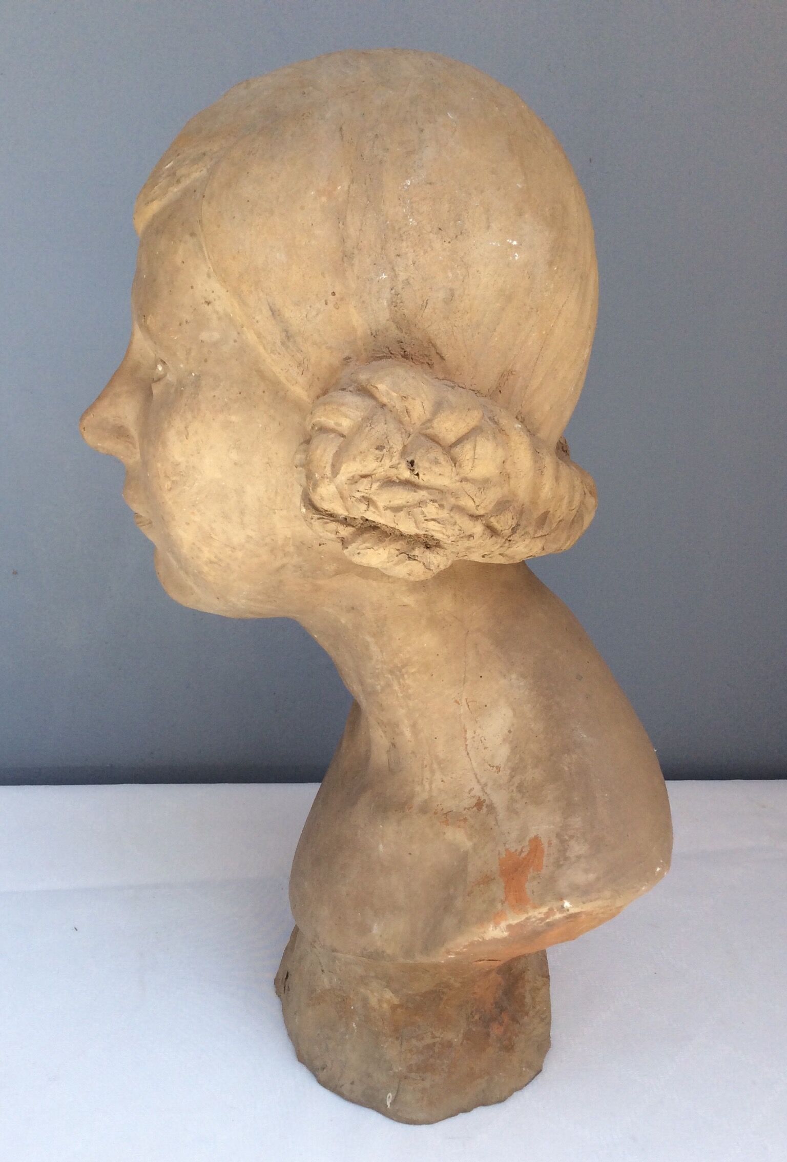 Bust young woman in terracotta, signed, 30s