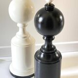 2 large black and white turned wood vintage lamp bases.