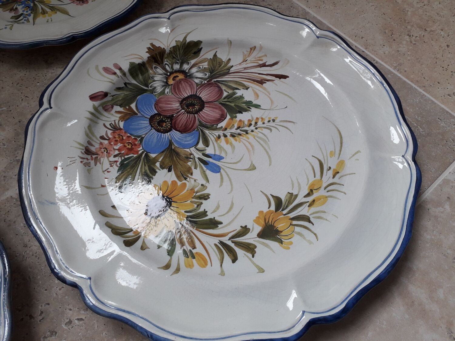 Old earthenware wall plates Bassano Italy floral decor