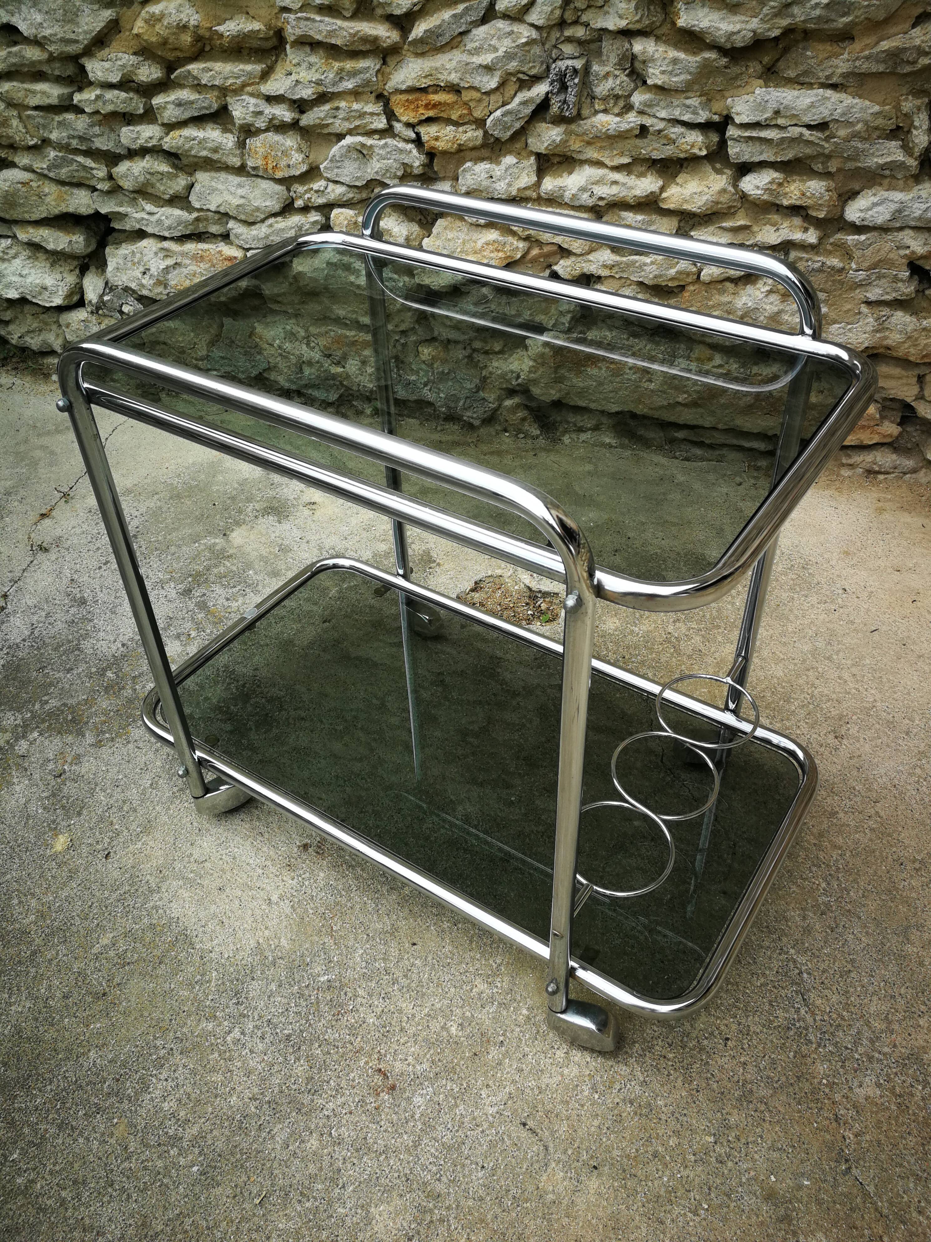 Dessert, bar, glass and chrome on roulette year 70