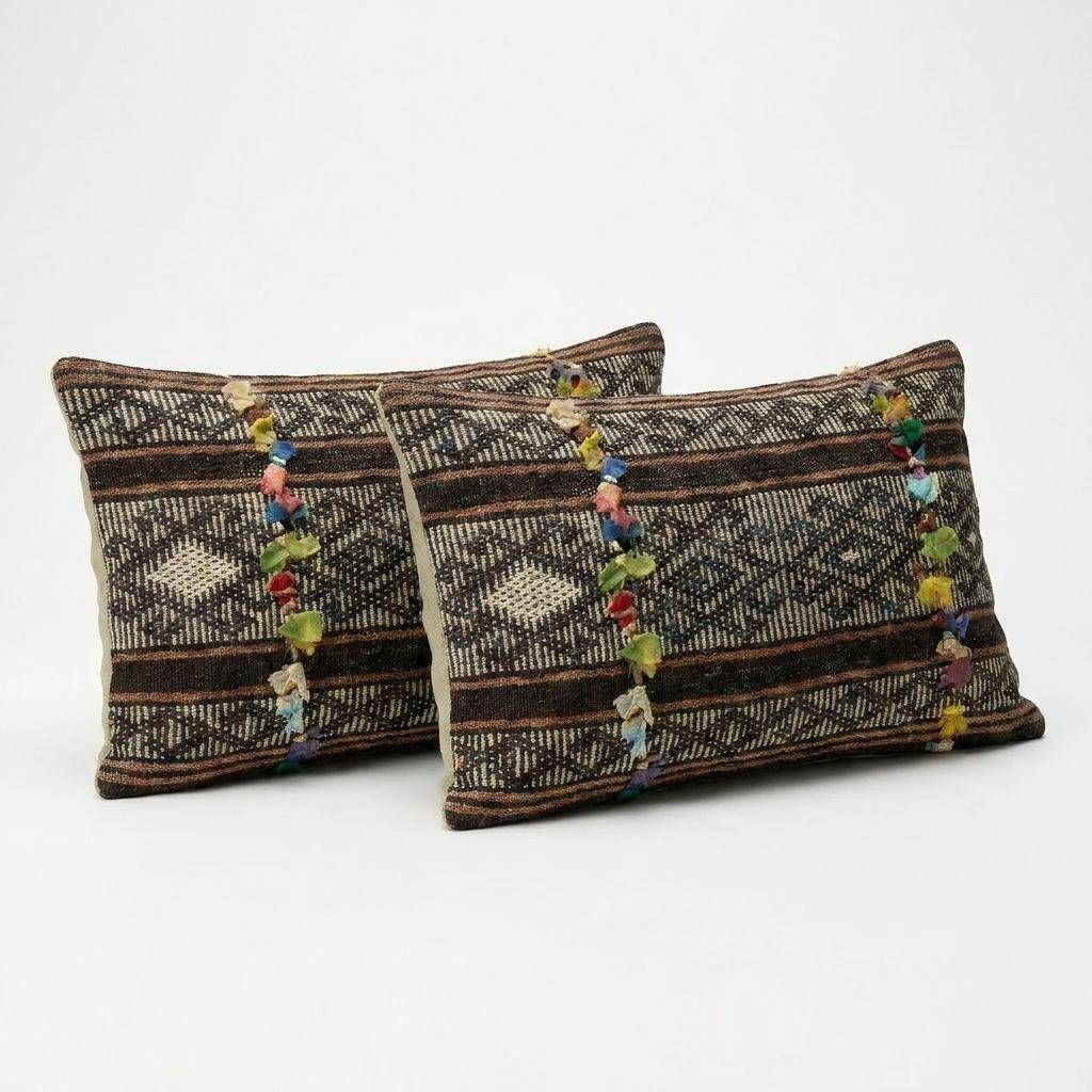 Set of 2 vintage kilim cushion covers 36x61 cm