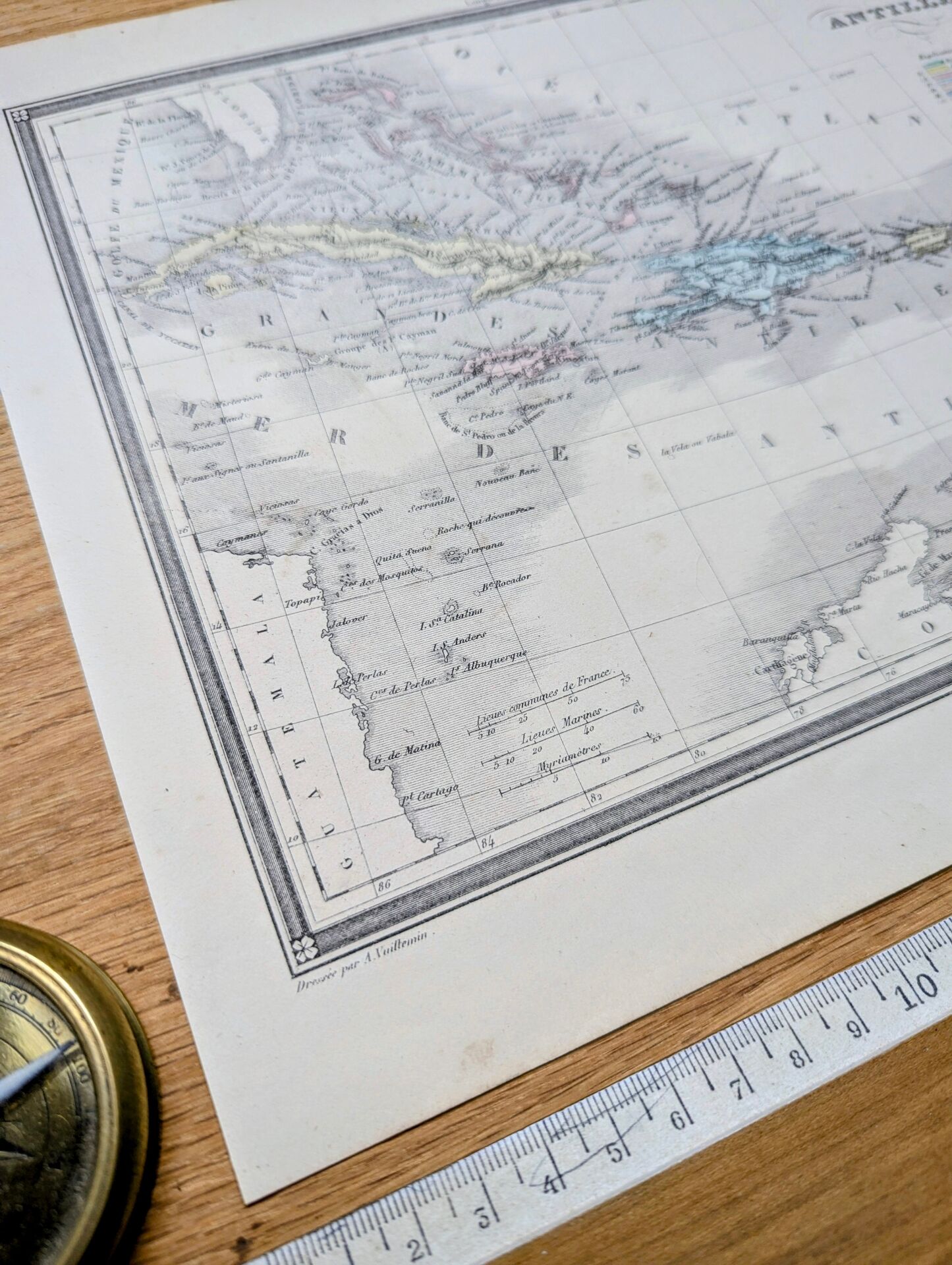 The Antilles, old map, printed in 1852.