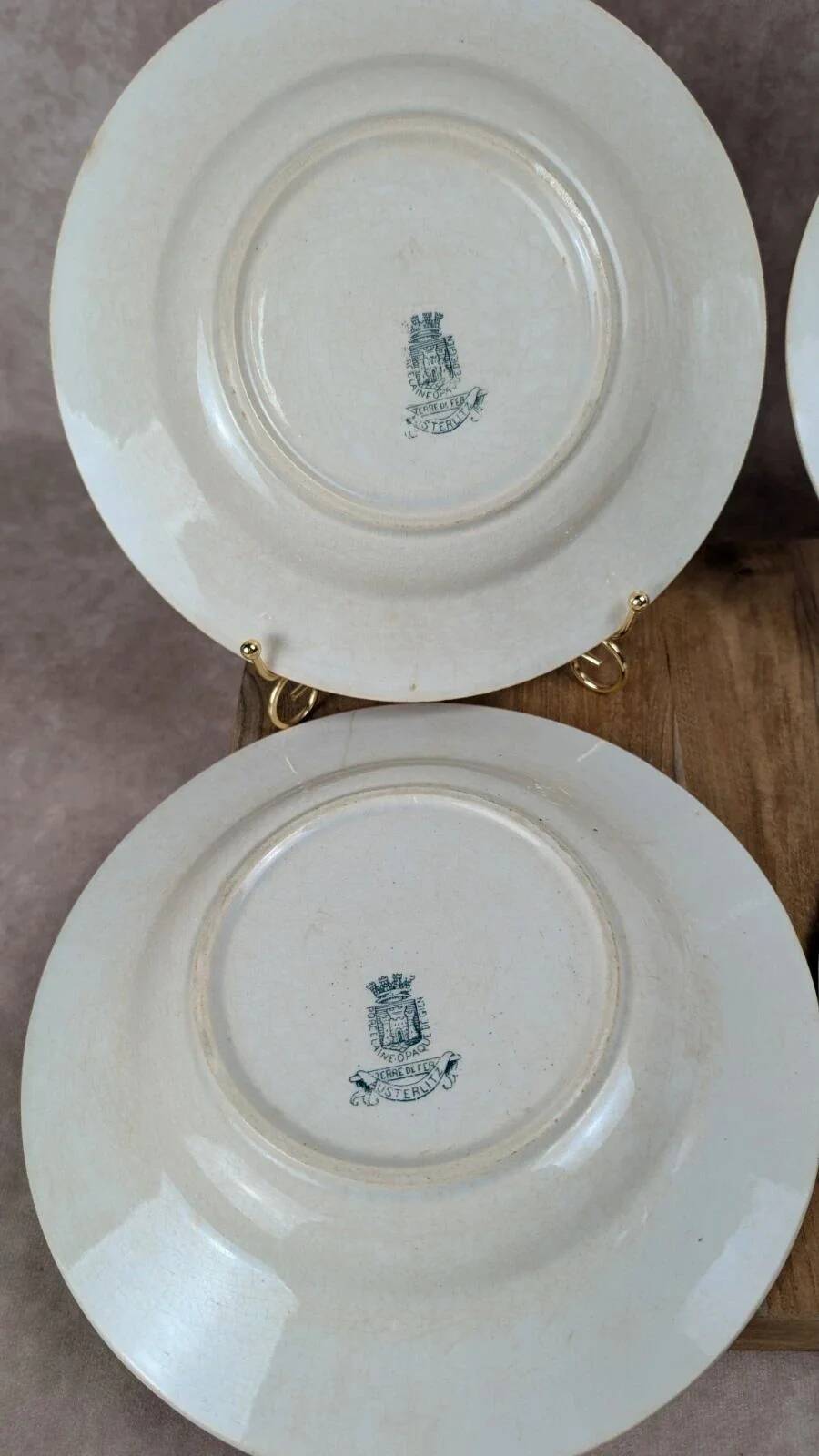 Lot de 4 assiettes creuses anciennes Gien – Terre de Fer modèle Austerlitz