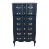 Seven-drawer nightstand in blue night, Louis XIV style.