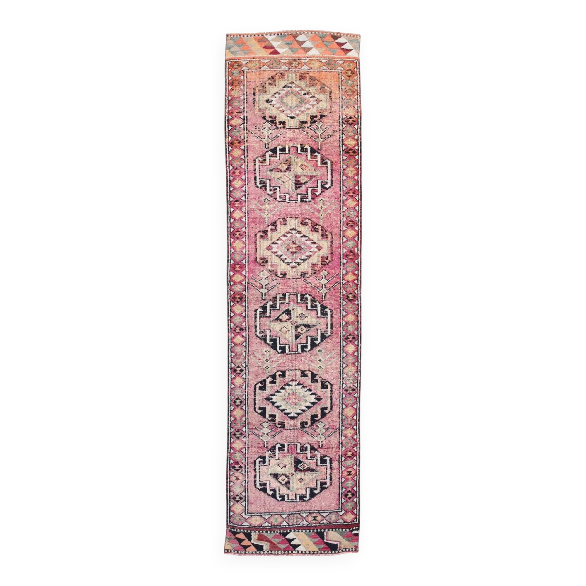 Soft Pink & Orange Rare Style Vintage Runner Rug, 91x359 Cm