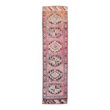 Soft Pink & Orange Rare Style Vintage Runner Rug, 91x359 Cm