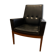 Modernist armchair in wood and black synthetic leather, circa 1960