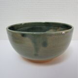 Bowl and round ceramic dish enamelled blue green brown vintage signed vintage