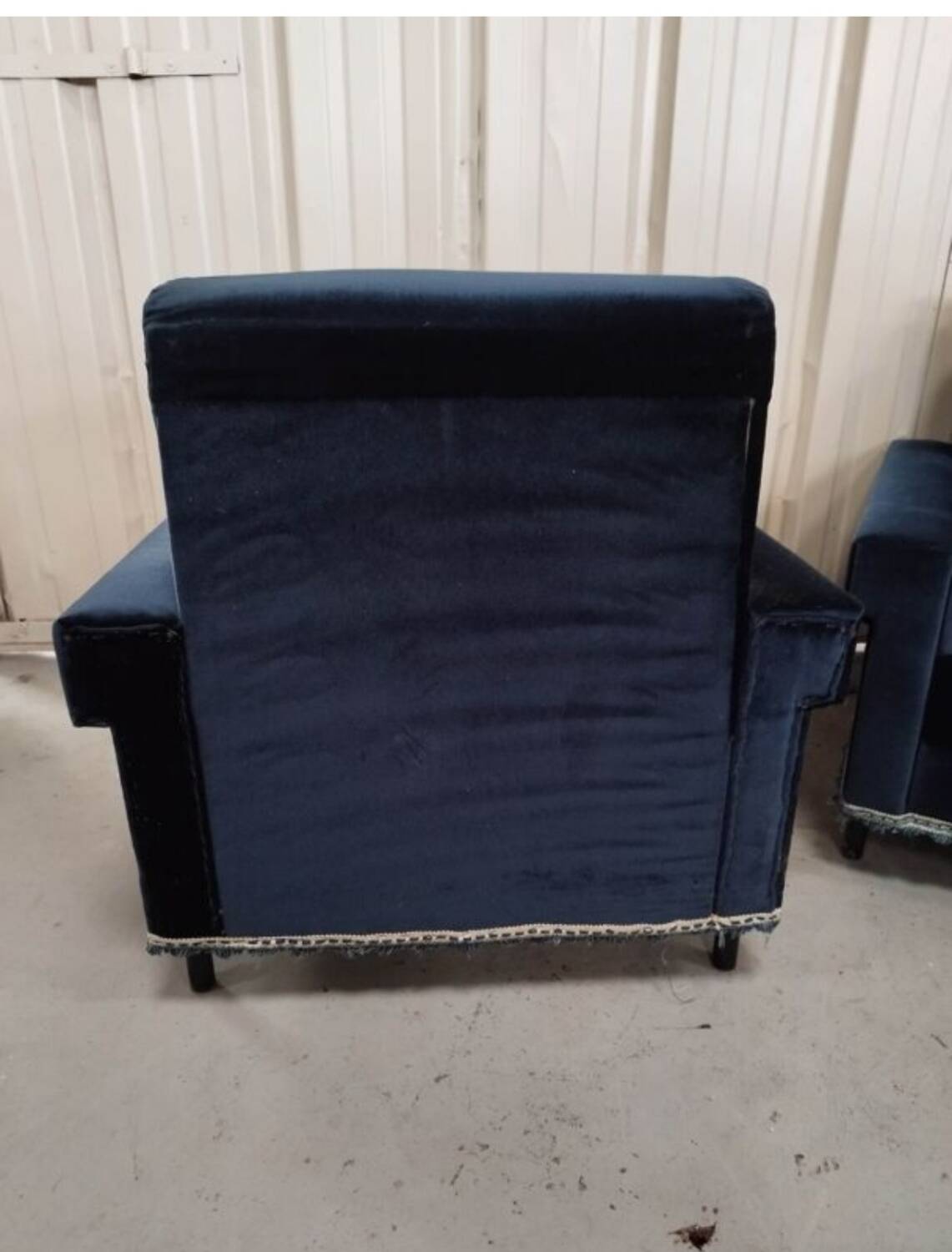 Pair of navy blue velvet club armchairs