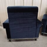 Pair of navy blue velvet club armchairs